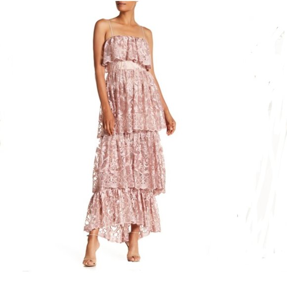 Monique Lhuillier Dresses & Skirts - Monique Lhuillier embroidered tiered lace dress 14